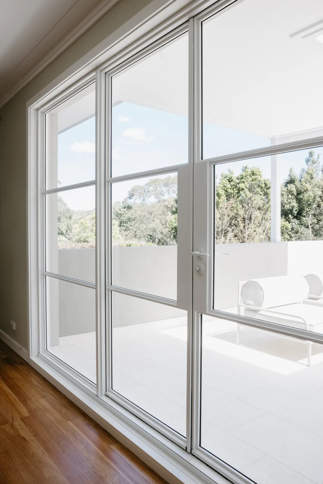 New slimline French doors seen from the living room