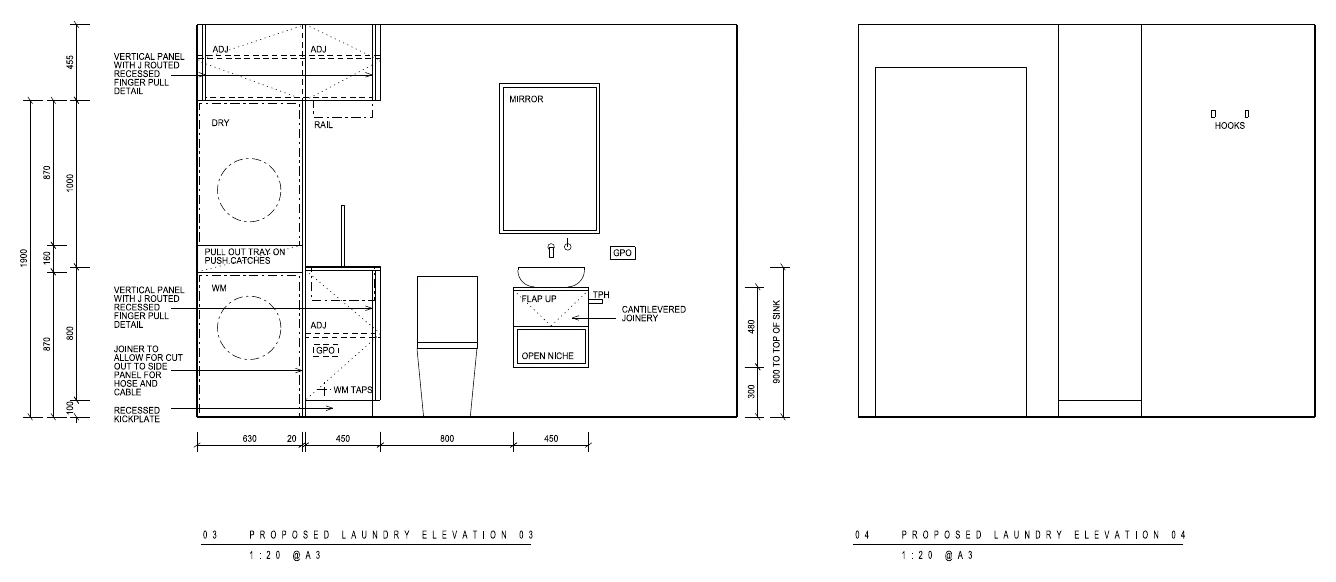 Proposed laundry joinery elevations